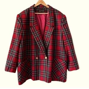 GIORGIO SANT ANGELO Vintage 100% Wool Tartan Double Breasted Blazer Size 24-